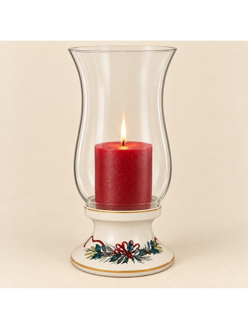 Lenox Christmas Hurricane Glass Candle Holder Winter Greetings w/Original Box